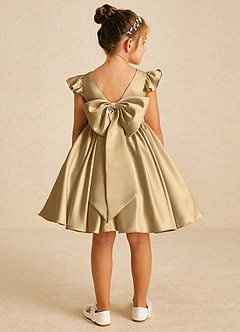 Azazie Tootsie Flower Girl Dresses Gold A-Line Bow Matte Satin Dress image2