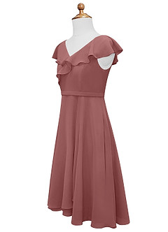 Azazie Posie Vestido de Rosa Del Desierto de Gasa/ Chiffon de Acampanado con Volante image8