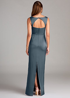 Azazie Flori Bridesmaid Dresses Twilight Sheath Side Slit Stretch Satin Dress image2