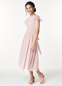 Azazie Payton Junior Robe Trapèze en Mousseline de soie Arc Rose Pâle image5