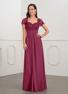 Azazie Gwenyth Kleider für die Brautmutter A-Linie Spitze Chiffon Kleid Maulbeerrot image2