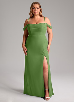 Azazie Saige Bridesmaid Dresses Basil A-Line Off the Shoulder Chiffon Convertible Dress image14