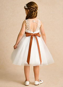 Azazie Lettie Flower Girl Dresses Ivory Copper Ball-Gown Lace Dress image2