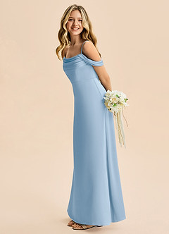 Azazie Lettie Junior Powder Blue A-Line Off the Shoulder Stretch Satin Dress image1