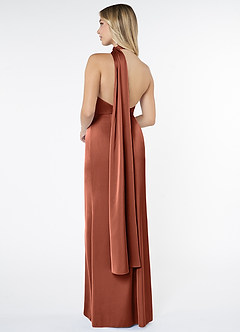 Azazie Kaylani Bridesmaid Dresses Clay Mermaid High Neck Stretch Satin Dress image2