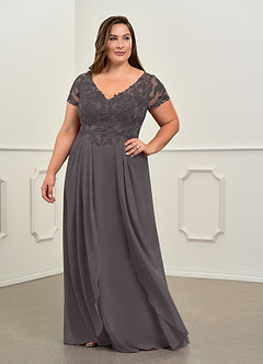 Azazie Dunja Mother of the Bride Dresses A-Line V-Neck Lace Chiffon Floor-Length Dress image3