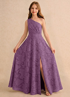 Azazie Pudles Girls Formal Robe Demoiselle D'honneur Fillette Robe Trapèze en Blumen-Burnout Asymétrique Glycine image3