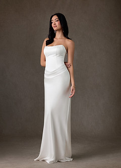 Azazie Samantha Wedding Dresses Diamond White Sheath Strapless Stretch Satin Dress image7