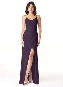Azazie Deandra Bridesmaid Dresses Plum Mermaid Pleated Mesh Dress image1