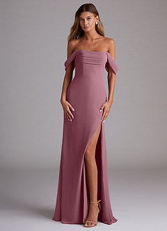 Azazie Saige Bridesmaid Dresses Vintage Mauve A-Line Off the Shoulder Chiffon Convertible Dress image1