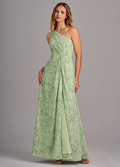 Azazie Brooke Bridesmaid Dresses Green Fern Floral A-Line One Shoulder Chiffon Dress image3