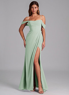 Azazie Johana Jurken voor bruidsmeisjes Converteerbaar Jurk van Chiffon met Zeemeermin Off the Shoulder Agave image4