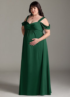 Azazie Rhea Maternity Bridesmaid Dresses A-Line Off-The-Shouler Pleated Stretch Satin Floor-Length Dress image11