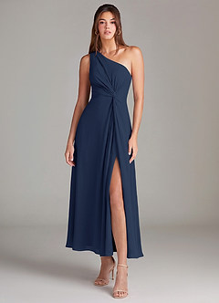 Azazie Brooke Robes de demoiselle d'honneur Robe Trapèze en Mousseline de soie Asymétrique Bleu Marine Foncé image1
