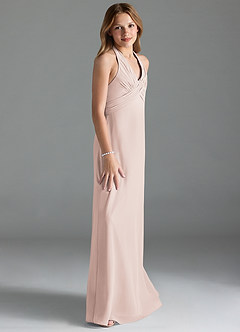 Azazie Tessie Junior Rose Petal A-Line Pleated Chiffon Dress image4