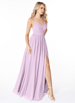 Azazie Gracie At-home Try On Dresses Taupe A-Line Pleated Chiffon Dress image5
