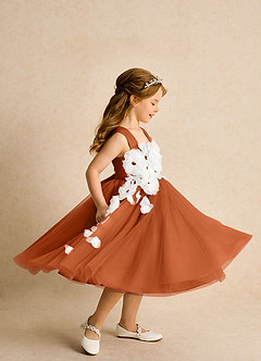 Azazie Dovey Robe Demoiselle D'honneur Fillette Robe Princesse en Tulle Arc Orange Brûlée image5