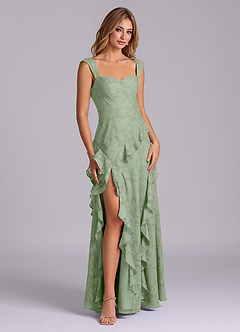 Azazie Sloane Vestidos de damas de honor Vestido de Salvia Polvorienta de Devorado Floral de Corte en A con Escote de Corazón image6