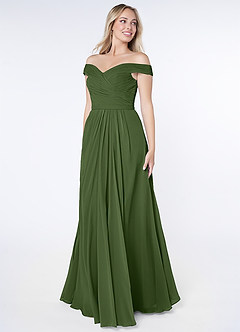 Azazie Audrianna Bridesmaid Dresses Olive A-Line Off-The-Shoulder Gathered Chiffon Convertible Dress image2