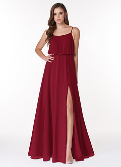 Azazie Lupe Final Sale Burgundy A-Line Scoop Blouson Chiffon Dress image1