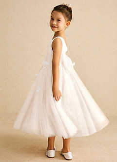 Azazie Tillie Flower Girl Dresses White Alabaster A-Line Lace Tulle Dress image5