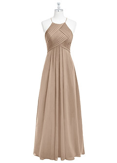 Azazie Ginger Bridesmaid Dresses Taupe A-Line Halter Pleated Chiffon Dress image6