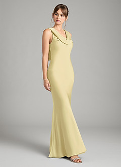 Azazie Rylina Bridesmaid Dresses Lemon Sorbet Mermaid Stretch Satin Dress image5