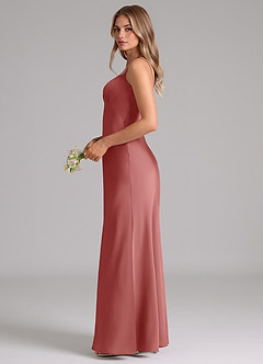 Azazie Suttona Brudtärnklänningar Klä av A-Linje i Stretch Satin Plisserad Antik Ros image5