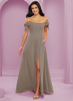Barbie ♥ Azazie Jurken voor bruidsmeisjes Converteerbaar Jurk van Chiffon met A-Lijn Off the Shoulder Taupe image8