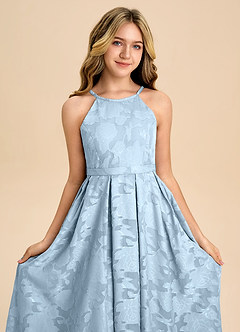 Azazie Arianthe Junior A라인 주름진 플로럴 번아웃 플로어 길이 주니어 신부 들러리 드레스 image8