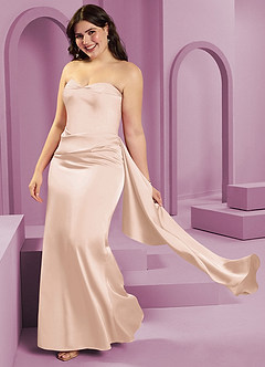 Barbie ♥ Azazie Jurken voor bruidsmeisjes Converteerbaar Jurk van Stretch Satijn met Kolom Strapless Blozend Roze image14