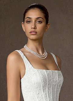 front Multi Layer Pearl Choker Necklace