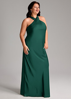 Azazie Doretta Bridesmaid Dresses Emerald Mermaid Pleated Stretch Satin Dress image8