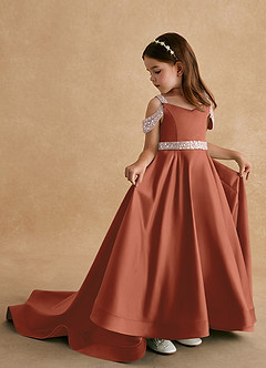 Azazie Jodi Flower Girl Dresses Auburn A-Line Matte Satin Dress image1