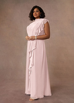 Azazie Narine vestidos de madre de la novia Vestido Rosa Rubor de Gasa de Corte en A con Cuello alto plisado image9