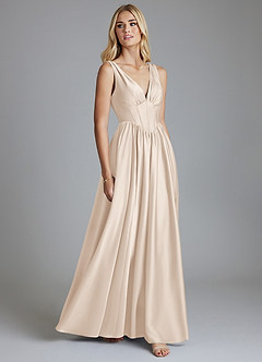 Azazie Delmie Bridesmaid Dresses White Alabaster A-Line Corset Stretch Satin Dress image5