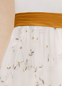 Azazie Pollie Flower Girl Dresses Ivory Butterscotch A-Line Bow Tulle Dress image14