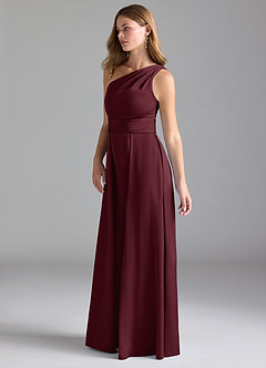 Azazie Dallas Vestidos de damas de honor Vestido de Cabernet de Satén Elástico de Corte en A con Hombro unilateral image5
