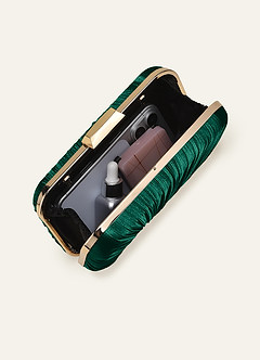 front Matching Color Metallic Satin Pleated Clutch Bag