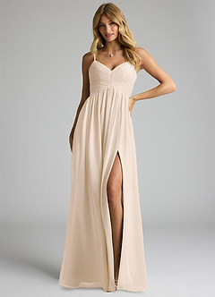 Azazie Alia Bridesmaid Dresses White Alabaster A-Line Pleated Chiffon Dress image1