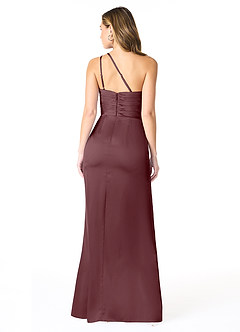 Azazie Eren Bridesmaid Dresses Sangria Mermaid One Shoulder Stretch Satin Dress image2
