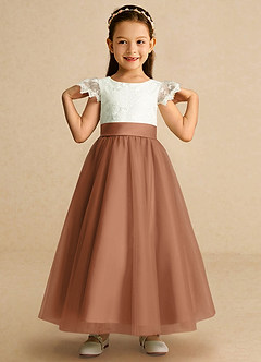 Azazie Pookie Flower Girl Dresses Bronzer A-Line Lace Tulle Dress image3