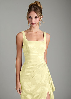 Azazie Veronica Bridesmaid Dresses Lemon Sorbet Mermaid Pleated Floral Jacquard Burnout Dress image5