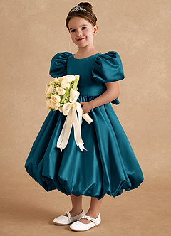 Azazie Jellybean vestidos de niña de las flores Vestido de Azul Tinta de Satin Mate de Corte Princesa con Volante image1