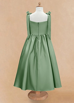 Azazie Chelsie Robe Demoiselle D'honneur Fillette Robe Trapèze en Mat Satiné Arc Matcha image6