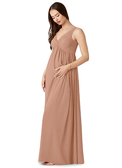 Azazie Yetta Abiti da damigella d'onore premaman Abito A-Line Arricciato con Scollo a V Chiffon Floor-Length image4