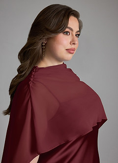 Azazie Jaleesa Bridesmaid Dresses Cabernet Sheath High Neck Stretch Satin Dress image15