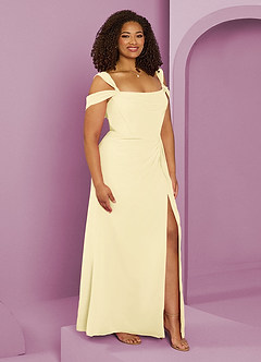 Barbie ♥ Azazie Bridesmaid Dresses Lemon Sorbet A-Line Off the Shoulder Chiffon Dress image9