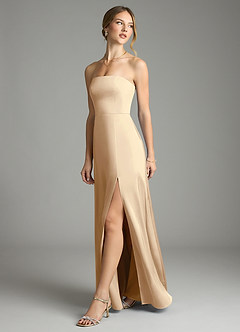 Azazie Wren Bridesmaid Dresses Champagne A-Line Strapless Stretch Satin Convertible Dress image5