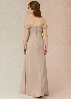 Azazie Kaitlynn Junior Taupe A-Line Off the Shoulder Chiffon Dress image2
